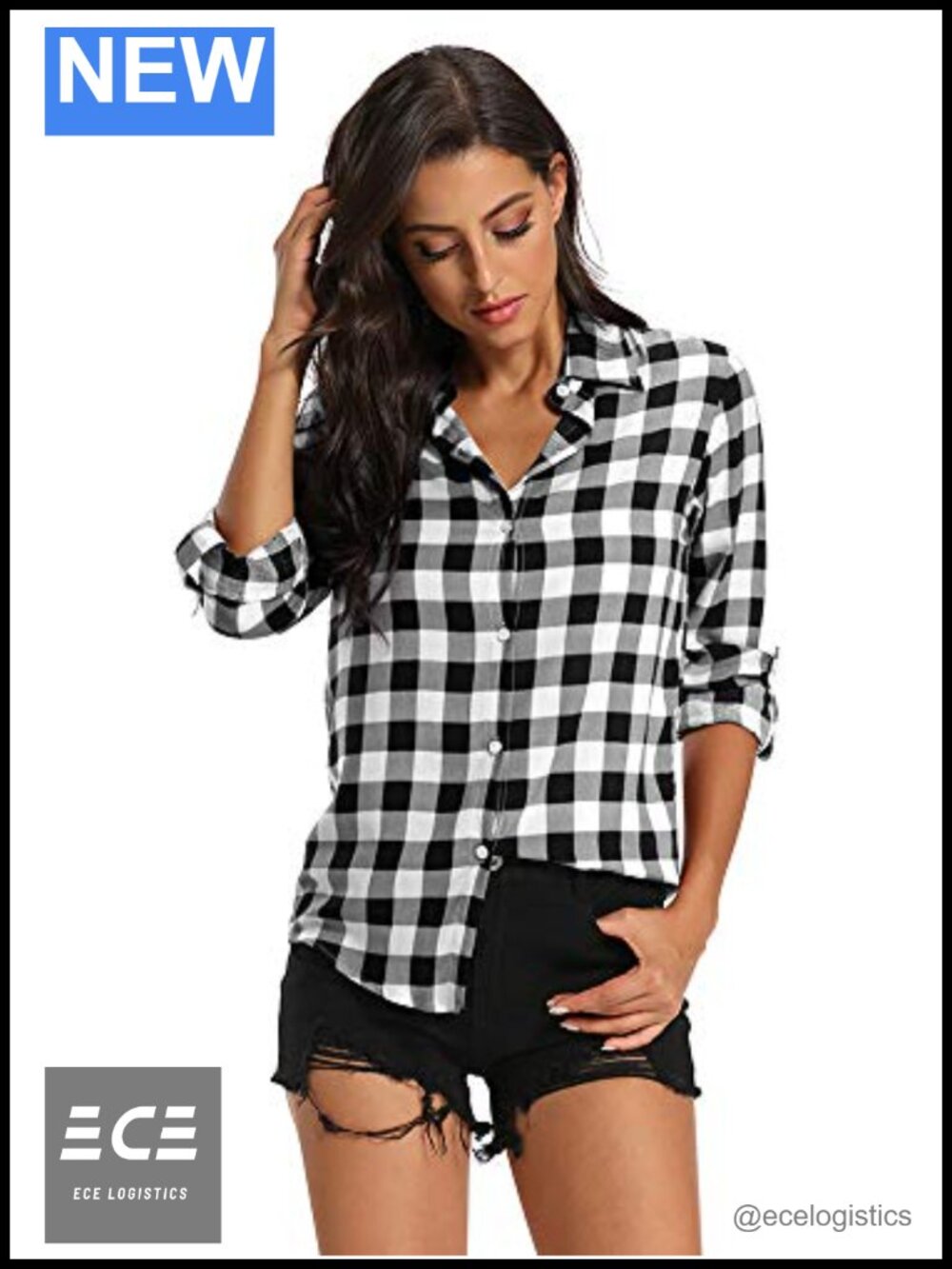Plaid Button Down Shirt Roll Up Sleeve Casual Blouse